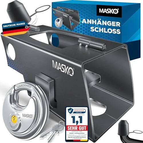 MASKO® Anhängerschloss für Anhänger - Ultimativer Diebstahlschutz - Zubehör für Autoanhänger mit Anti-Picking Zylinder und rostfreiem Edelstahl für maximale Sicherheit und Langlebigkeit. Ideal für Wohnwagen und Anhänger.