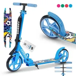 Arebos Cityroller Tretroller Blau - Höhenverstellbar & Klappbar - Roller für Kinder und Erwachsene bis 100 kg, mit XXL Rädern für einen komfortablen Fahrspaß und einfacher Höhenverstellung für jahrelangen Einsatz.