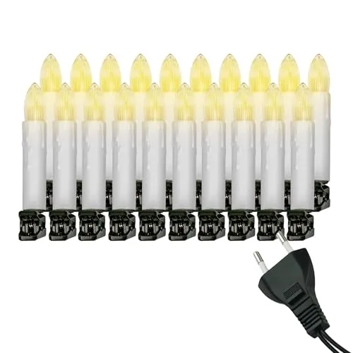Retro Weihnachtsbaum-Lichterkette mit LED Filament Kerzen – Nostalgische Baumbeleuchtung für Innen (20 Kerzen, ca. 9,5 m) - Erlebe festliche Momente mit dieser nostalgischen Lichterkette. Warmweißes Licht, austauschbare E10 Leuchtmittel und einfache Bedienung sorgen für gemütliche Weihnachtsstimmung in deinem Zuhause.