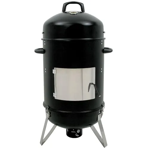 BBQ-Toro Räuchertonne Hickory Ø 46 cm | 4in1 Grillfass & Smoker - VIELSEITIGER Holzkohlegrill für Räuchern, Garen & Grillen mit 2 großen Grillflächen und 6 Haken. Inklusive Grillthermometer und abnehmbaren Aschekasten für einfache Handhabung und Reinigung.