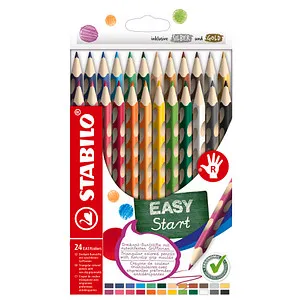 STABILO Ergonomischer Buntstift für Rechtshänder - EASYcolors 24er Pack, ergonomisch mit rutschfesten Griffmulden und 24 Farben für kreatives Zeichnen