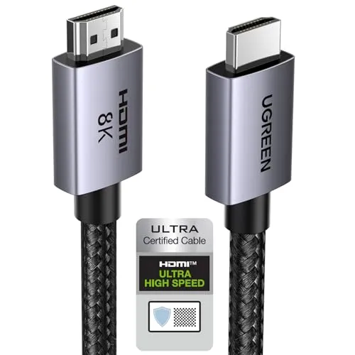 UGREEN HDMI 2.1 Kabel 10K 8K 60Hz – Ultra HD High Speed - Erleben Sie höchste Bild- und Klangqualität mit dem UGREEN HDMI 2.1 Kabel. Mit 48 Gbit/s für 10K und 8K Auflösungen, eARC und VRR ist es die ideale Wahl für PS5 und Xbox. Robuste Bauweise für langanhaltenden Einsatz.