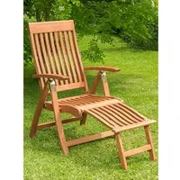 Merxx Comodoro Klappsessel mit Fußteil aus Eukalyptusholz - Gartenstuhl mit ergonomischer Form, 5-fach verstellbarer Rückenlehne und ausziehbarem Fußteil für optimalen Komfort im Freien.