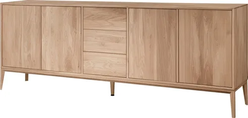 Home affaire Sideboard Koda, Anrichte mit 2 Schränken & 3 Schubladen, Push-to-Open-Funktion, Massives Eichenholz, verstellbare Einlegeböden, Minimalistischer Stil