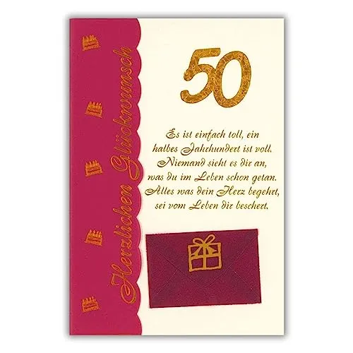 bsb 50. Geburtstagskarte Frau & Mann - Karte Geburtstag in 11,5 x 17,0 cm - Glückwunschkarte Geburtstag mit Spruch-Motiv - 50. Geburtstag-Karte mit Umschlag - Geburtstagskarten