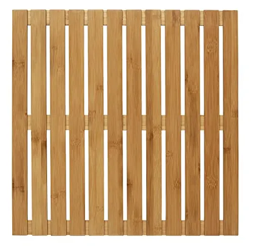 WENKO Baderost Indoor & Outdoor Bambus, 50 x 50 cm - Badewannenmatte aus hochwertigem Bambus, rutschfest und pflegeleicht – ideal für Badezimmer und Außenduschen.