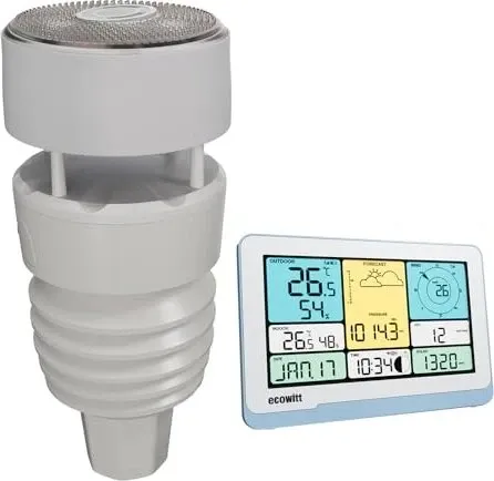 Ecowitt WS90 7-in-1 Wetterstation - Wetterstation für präzise Messungen von Wind, Regen, Temperatur & mehr. Ideal für Smart Homes mit Bluetooth und Zigbee-Konnektivität.