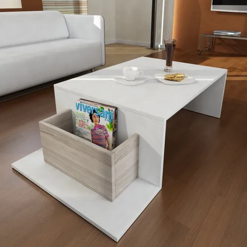 Couchtisch Weiß-Cordoba Pot - Moderner Couchtisch in Weiß-Cordoba, 106,8 x 31,8 x 60 cm, mit hochwertiger Melaminplatte für einfache Pflege und schnelle Montage.
