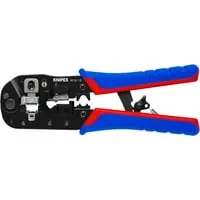 Knipex Crimpzange RJ45-Stecker - 191 mm, All-in-One für Kabelschnitt und Abmanteln, hohe Crimpqualität durch Zwangssperre