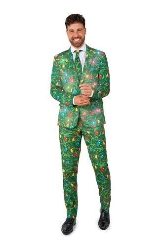 Suitmeister Weihnachtsanzug für Herren - Festliches Outfit mit Lichtern - Anzüge für Herren: Stilvolles Weihnachtskostüm mit integrierten LED-Lichtern, perfekt für Partys und festliche Anlässe, das alle Blicke auf sich zieht!