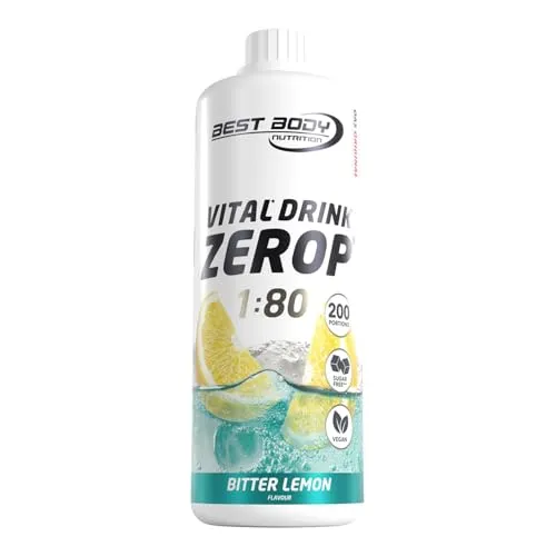 Best Body Nutrition ZEROP Vital Zuckerfreies Getränkekonzentrat Sirup Bitter Lemon Ohne Aspartam 1 L ergibt 80 L Getränk Fitness Drink mit Vitaminen B1 B6 Niacin Kalorienarm Wassersprudler