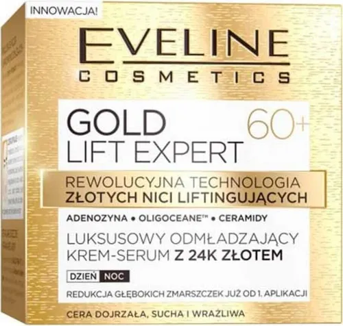 Eveline Cosmetics Gold Lift Expert 60+ Tages- und Nachtcreme - Nachtpflege mit Verjüngungs-Effekt, reduziert Falten und spendet intensive Feuchtigkeit für ein gesundes Hautbild.