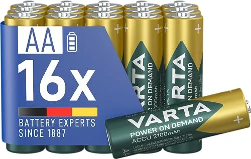 VARTA Batterien AA, wiederaufladbar, 16 Stück, Akku, Power on Demand, 2100 mAh Ni-MH, vorgeladen, sofort einsatzbereit [Exklusiv bei Amazon]