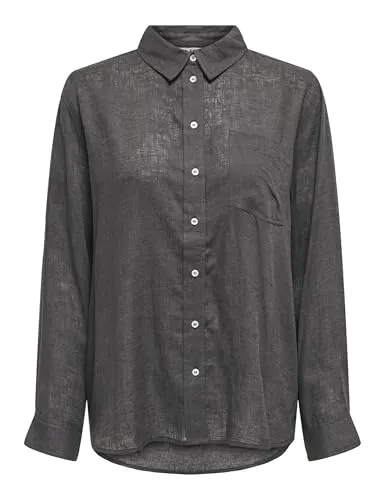 ONLY Damen Onltokyo L/S Linen Blend Shirt PNT Noos - Blusen & Tuniken für Damen, luftiges Leinen-Viskose Hemd in entspannter Passform – ideal für sonnige Tage und den Lagenlook.