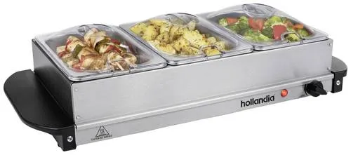 Tristar Edelstahl Buffetwärmer - 3 x 1,5l Buffetbehälter, einstellbares Thermostat und hitzebeständig, ideal für Partys und Warmhaltefunktion