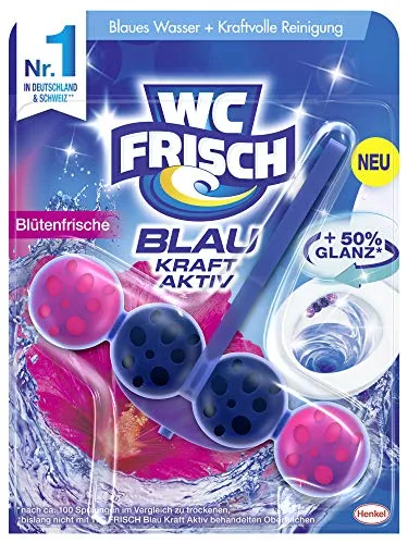 WC-Frisch Kraft Aktiv Blauspüler Blütenfrische - Effektiver WC-Reiniger für bis zu 250 Spülungen. Sorgt für sichtbare Sauberkeit und setzt bei jeder Spülung einen frischen Blütenduft frei. Ideal für eine ansprechende Toilettenpflege.