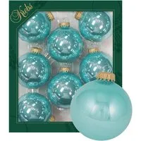 Krebs Glas Lauscha Weihnachtskugeln Aquamarin Glanz Uni 8er-Set 7cm