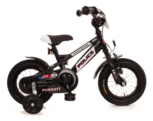 12" Zoll Kinderfahrrad-Set "New POLICE" - B-Ware mit M-Wave Blinklicht - Kinderfahrrad für 3-4 Jahre, stylisches Polizei-Design in Schwarz, inklusive Blinklicht für mehr Sicherheit im Straßenverkehr.