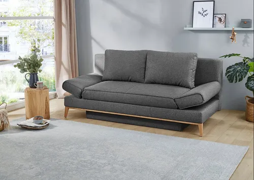 Schlafsofa JOCKENHÖFER GRUPPE "Yann" - Grau, 2-Sitzer mit Bettfunktion - Sofas: Praktisches 2-Sitzer Schlafsofa mit ausziehbarer Liegefläche und Stauraum. Verstellbare Armlehnen und hochwertiger Polyesterbezug sorgen für Komfort und Stil.