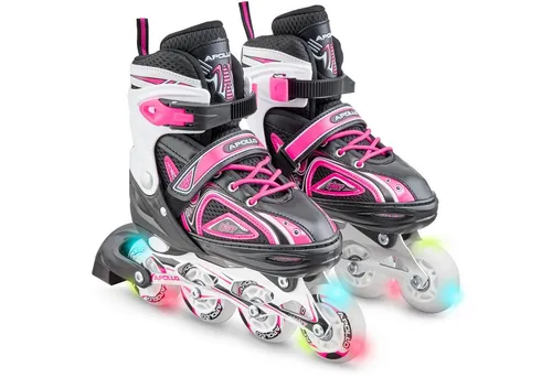 Apollo Inlineskates für Kinder mit LED Wheels - Verstellbare Inliner in Pink, ideal für Kinder ab 6 Jahren. Mit leuchtenden LED Wheels und sicherem Verschluss für unbeschwerten Spaß beim Inlineskating.