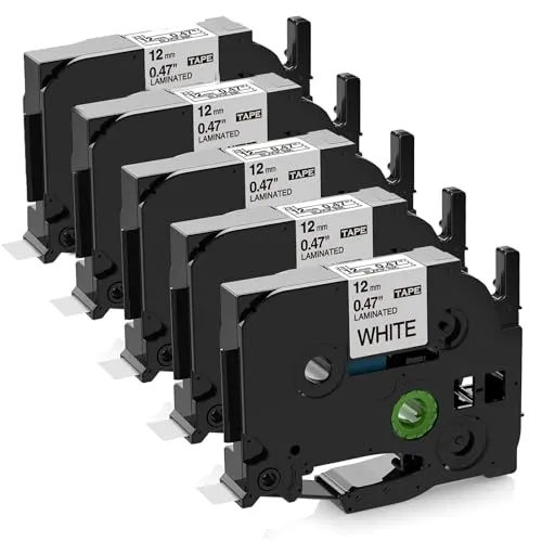 Upwinning 5x TZe231 Tape Cassette 12mm Black on White Kompatibel mit Brother P touch Beschriftungsgerät Bänder 12mm für H110 PT-H107B H105 H100LB D210 H101TB H100, TZe Beschriftungsband 12 mm