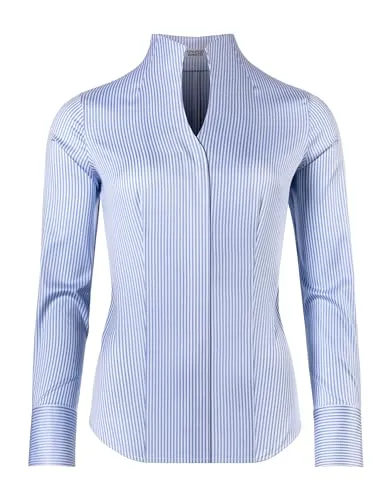 Vincenzo Boretti Bluse, modern-fit/leicht tailliert, Kelchkragen, gestreift - bügelleicht weiß/blau 42
