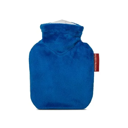 Hugo Frosch Mini-Wärmflasche 0,2l – Made in Germany – mit kuscheligem Velourbezug Königsblau – kleine, auslaufsichere Bettflasche für unterwegs – mit waschbarem Bezug