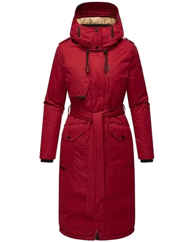 Navahoo Damen Wintermantel Hokulanii - Warmer Parka mit Kapuze in Dark Red - Funktionsjacken: Langer Wintermantel mit hohem Kragen und verstellbarer Kapuze, kombiniert modernen Style mit praktischen Funktionen für kalte Tage.