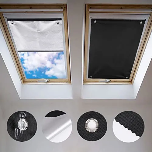 Johgee Dachfenster Rollo Thermo Sonnenschutz Silberbeschichtung Verdunkelungsrollo für VELUX Dachfenster GGU GGL GPU GPL GHU GHL GTU GTL GXU GXL (ohne Bohren mit Saugnäpfen,Größe 96x93cm)