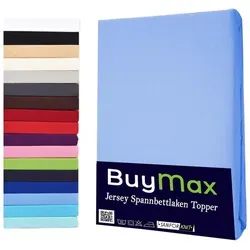 Buymax Spannbettlaken Topper, Spannbetttuch für Topper bis 12 cm Höhe, 100% Baumwolle Jersey, Jersey, Gummizug: Rundumgummi, (1 Stück), Pflegeleicht und Atmungsaktiv, in Verschiedenen Farben und Größen blau 180 cm x 200 cm