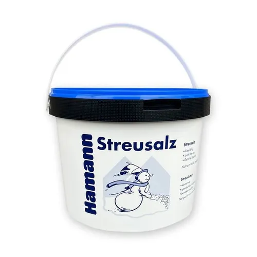 Hamann Streusalz 10kg Eimer – Hochwertiges Steinsalz - Hochwertiges Streusalz für die Handstreuung, mit optimiertem Kornspektrum (0-5mm) und über 98,2% NaCl-Gehalt. Ideal für sichere und effektive Glättebekämpfung.