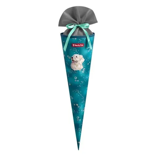 Step by Step Schultüte „Dog Basty“, türkis - Perfekte Ergänzung zum Schulranzen - Schultüten mit 5 l Füllvolumen, aus recycelten PET-Flaschen, wasserabweisend und individuell gestaltbar für einen unvergesslichen Schulanfang.