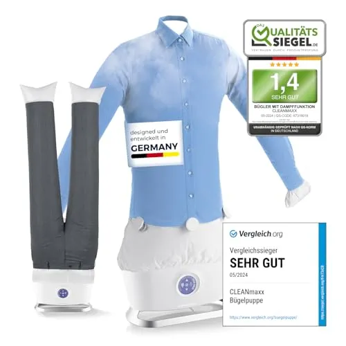 CLEANmaxx automatischer Hemdenbügler PRO STEAM - vollautomatisches Bügeln mit Dampffunktion und Hosenaufsatz, ideal für Allergiker und zeitsparend