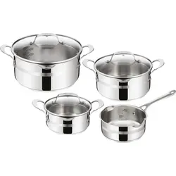 Tefal by Jamie Oliver Cook Smart 7 tlg. Topfset E311S7 - Töpfe: Hochwertiges 7-teiliges Set mit energiesparender Thermo-Fusion Technologie für gleichmäßige Kochergebnisse, ideal für alle Herdarten, einschließlich Induktion.