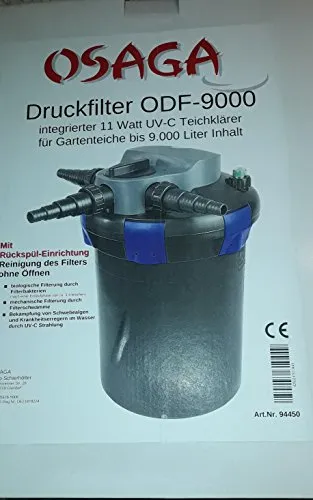 Osaga Druckfilter ODF-9000 mit 11 Watt UVC - Teichfilter für hocheffiziente Filterung, sorgt für klares und gesundes Wasser in Ihrem Teich.