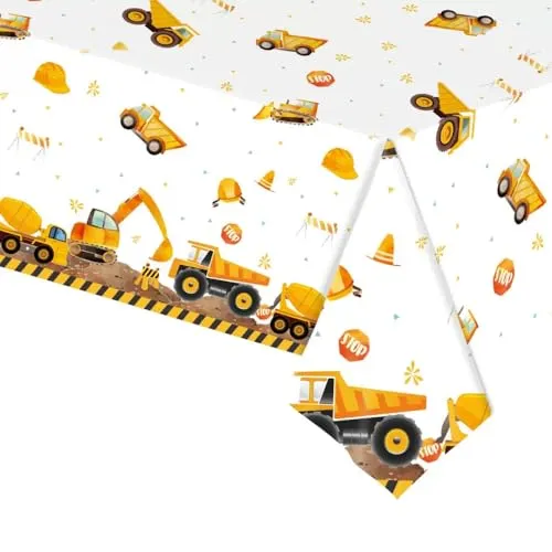 Baustelle Tischdecken,Bulldozer Party Tablecloth 137 * 274cm Cake Table Decoration Background Disposable Tablecloth für Junge Girls Birthday Party Decoration Accessories