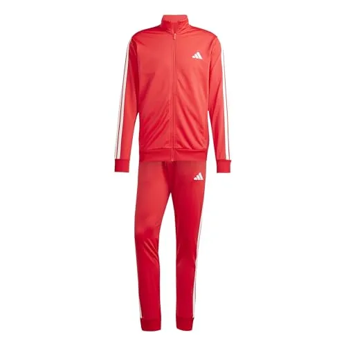 adidas Herren SPORTSWEAR BASIC 3 STRIPES TRICOT TRACKSUIT, pure ruby/white, S