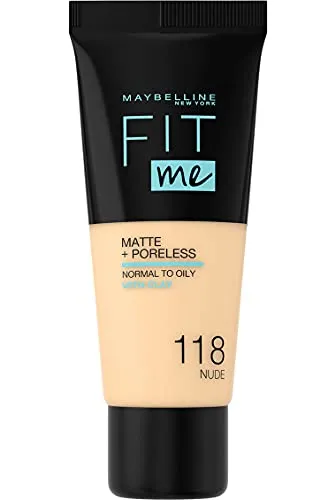 Maybelline New York Fit Me! MATTE&PORELESS Make-up Nr. 118 Light Beige, Flüssiges Make-up, Passt Sich Dem Hautton An, Feuchtigkeitsspendend, Mattierend, Leichte Bis Mittlere Deckkraft, 30 Ml