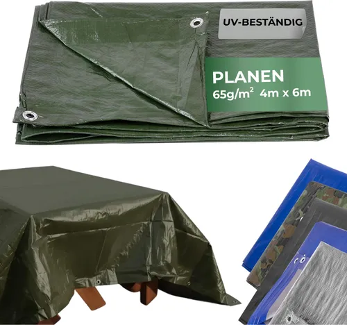 Plane Tarpaulin Light 4x6 m, 65 g/m, Abdeck-, grün, mit Ösen