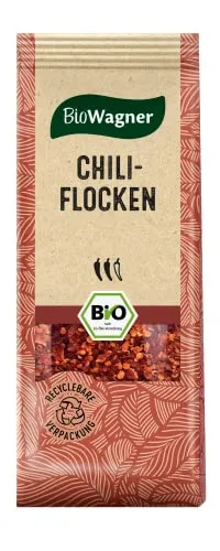 BioWagner - Bio Chiliflocken | ideal als scharfes Topping auf Pasta oder Desserts | naturbelassene Bio-Zutaten | recyclebare Verpackung | 40 g