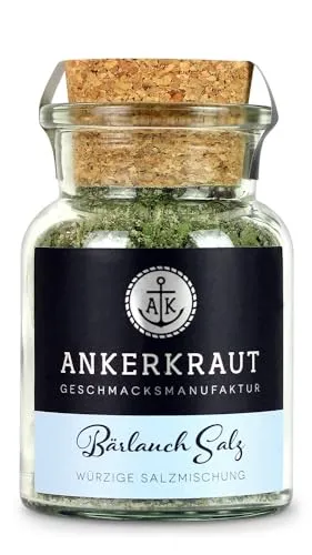 Ankerkraut Bärlauch Salz, Lecker Fleisch und Salat Verfeinern, Knoblauch-like Geschmack Aroma, Kräuter mit Gewürz zum Kochen, 110 g im Korkenglas