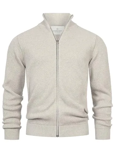KRONSTADT Herren KSErik Zip Strickjacke mit Stehkragen - Fein-Strick Cardigan in Stone Mix mit durchgehendem Reißverschluss und hohem Stehkragen. Rippbündchen sorgen für optimalen Sitz und sportlichen Look. Ideal für moderne Styles und vielseitige Anlässe.