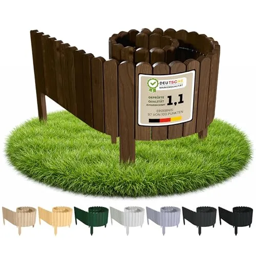 Floranica Rasenkante 40 cm Braun - Flexibler Holzzaun für Garten - Rasenkanten aus witterungsbeständigem Kiefernholz, 200 cm lang und ideal zur Beetumrandung oder als Mähkante. Einfache Installation für kreative Gartengestaltung.