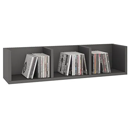 CARO-Möbel CD DVD Regal Stars - Modernes Wandregal mit 3 Ablagefächern - Schweberegal mit 3 Ablagefächern, ideal zur Aufbewahrung von CDs, DVDs und Dekoartikeln. Hochwertige Spanplatte in elegantem Grau, strapazierfähig und kratzfest.
