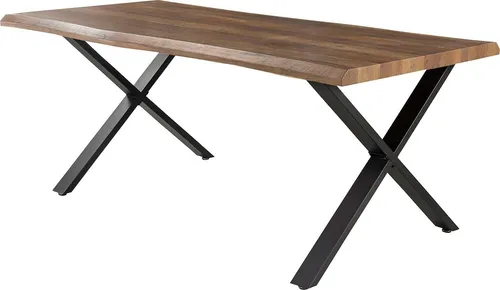 Esstisch JOCKENHÖFER GRUPPE "Marita", 180x100 cm - Esstisch in Baumkantenoptik mit schwarzem X-Gestell, ideal für stilvolle Essbereiche und gesellige Abende.