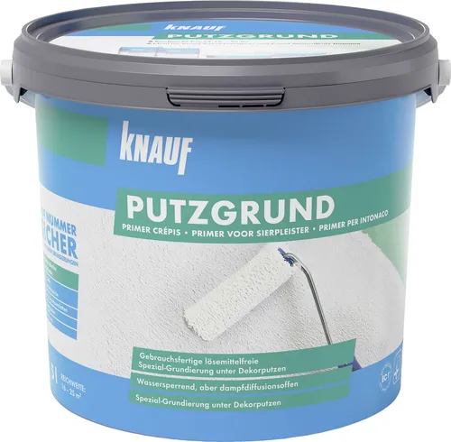 Knauf Putzgrund 5 l - Hochwertiger Haftgrund - Beton, Gips, Mörtel & Zement, sorgt für optimale Haftung von Putzen und Anstrichen auf verschiedenen Untergründen.