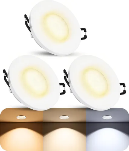 SSC-LUXon BEDA 3er Set Einbaustrahler IP65 - Einbauleuchten für das Bad mit 3 austauschbaren LED GU10 Strahlern, ideal für gezielte Badezimmerbeleuchtung dank 38° Abstrahlwinkel und IP65 Schutz für feuchte Räume.