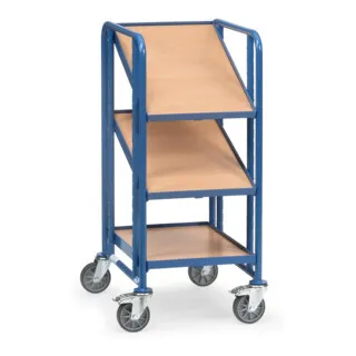 Fetra Eurokastenwagen 2381 - 3 Etagen mit Holzböden - Eurokastenwagen mit 3 Etagen, ideal für 3 Eurokästen (600 x 400 mm). Tragkraft bis 250 kg, neigbare Böden und langlebige Stahlkonstruktion machen ihn zum perfekten Helfer im Lager.