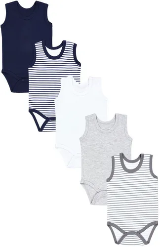 TupTam Baby Jungen Achselbody 5er Pack in Unifarben - Praktischer ärmelloser Baby Body im 5er Set, ideal für warme Tage oder als bequeme Unterwäsche. Aus atmungsaktiver Baumwolle für hohen Tragekomfort und einfache Handhabung durch Druckknöpfe im Schritt. Ein Must-Have für die Babygarderobe!