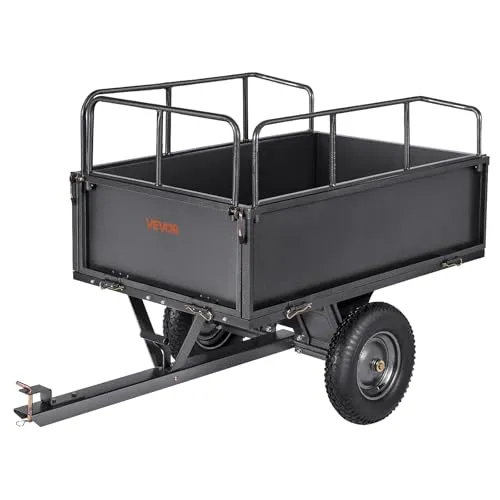VEVOR Kippanhänger 272 kg - ATV-UTV-Transportanhänger mit Handzug und Fußpedal - Anhängerkupplungen: Universell kompatibel mit Traktoren, UTVs und Rasenmähern, bietet dieser robuste Kippanhänger mit 272 kg Tragkraft eine effiziente Transportlösung für Gartenabfälle.